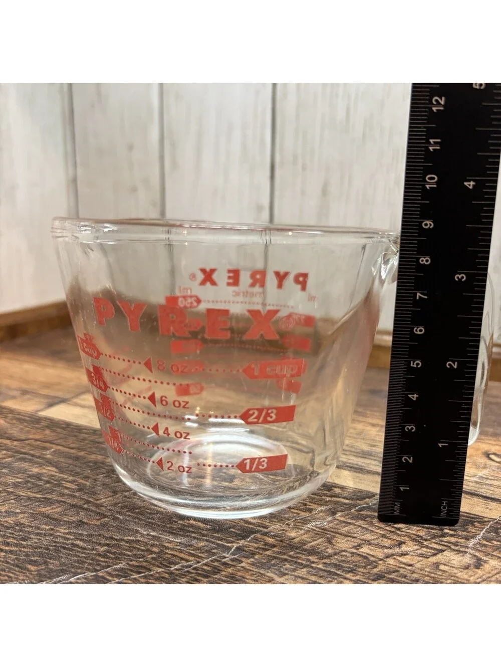 Vintage PYREX One Cup/250ml Measuring Cup Clear Glass Red Lettering J18 USA
